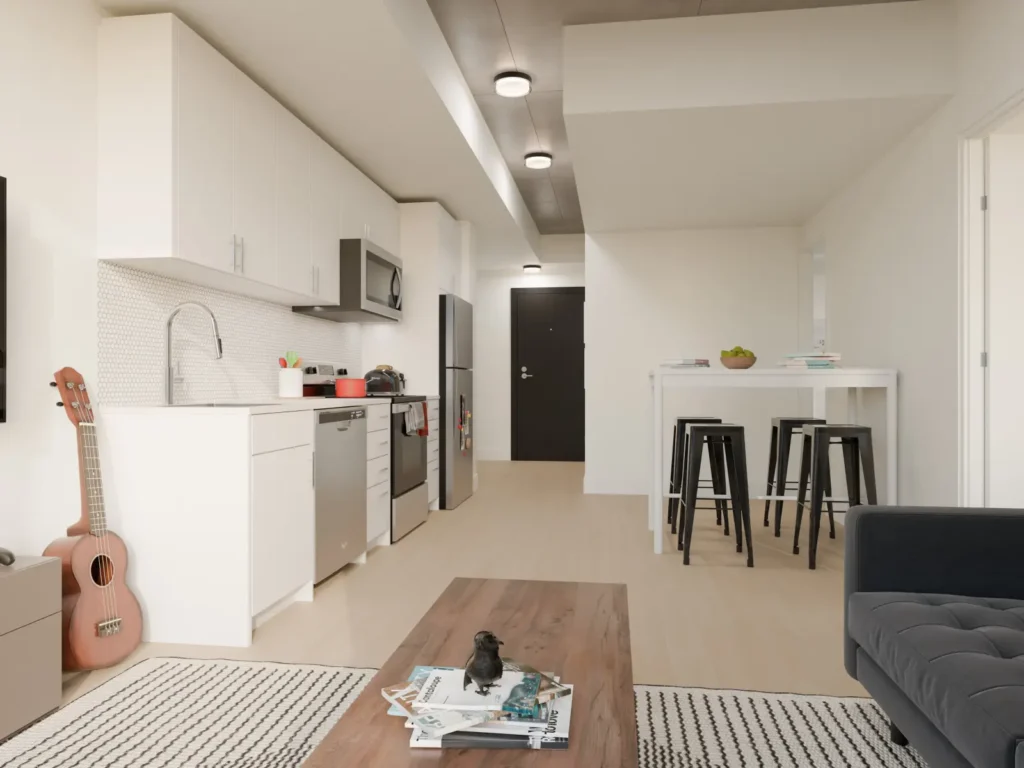 GEOpark kingston on apartments furnished living room and kitchen dining