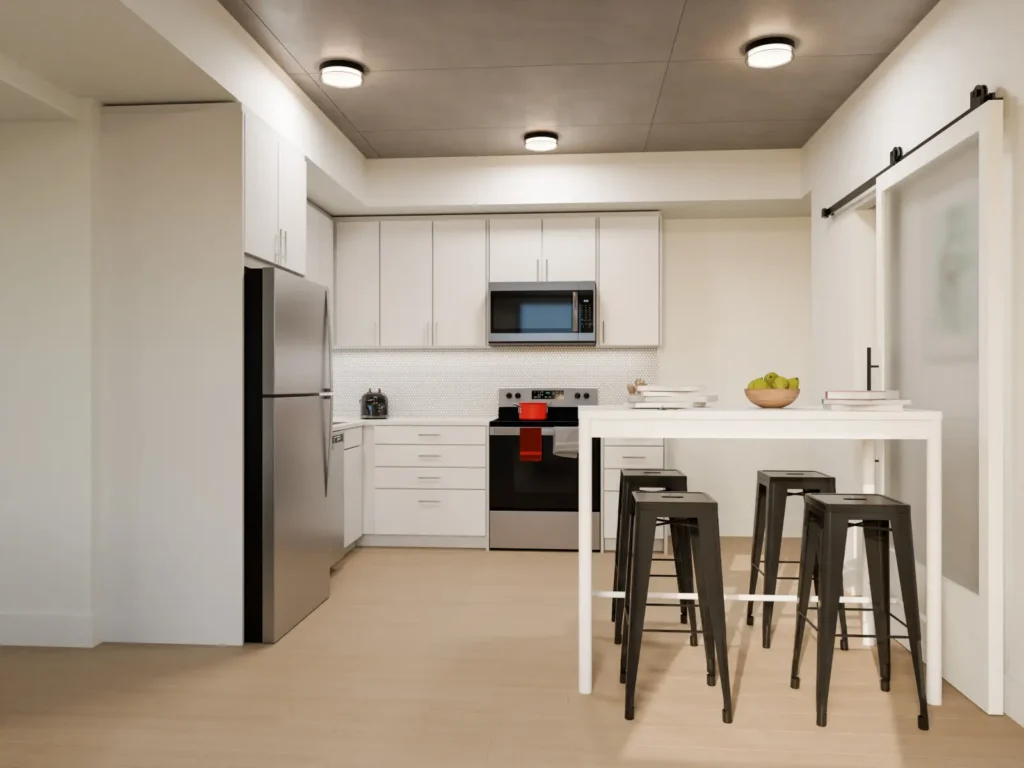 GEOpark kingston on apartments kitchen furnished rendering